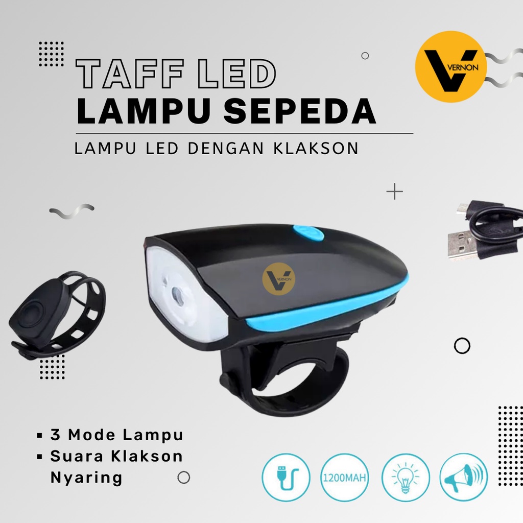 Lampu Sepeda LED Depan Rechargeable TaffLED Cree XPG + Klakson Lampu Sepeda USB