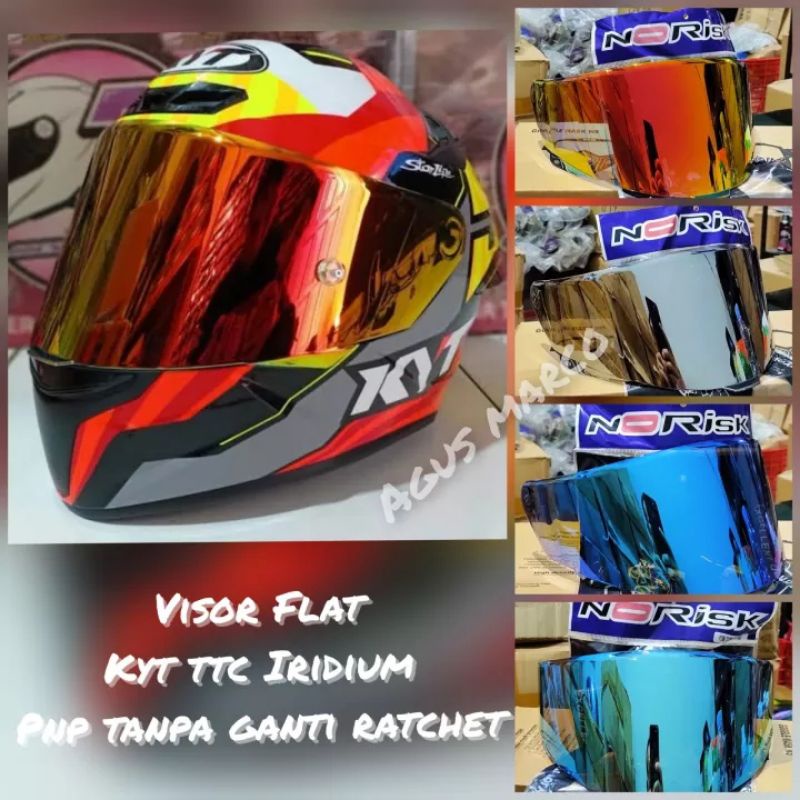 Kaca visor flat Iridium KYT TTC Course blue futuro silver red gold, Kaca helm ganteng iridium berwar