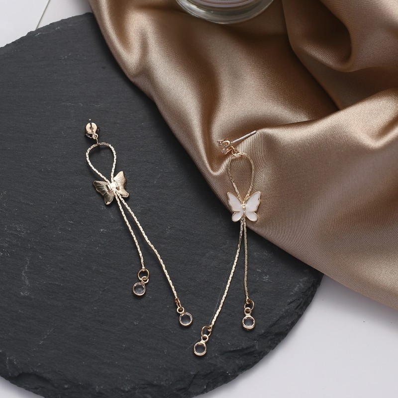 Anting Rumbai Panjang Desain Kupu-Kupu Bahan Sterling Silver S925 Gaya Retro Hong Kong Untuk Perempuan