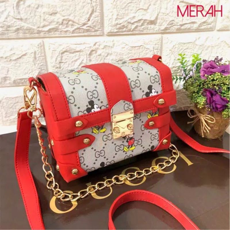 tas premium import bag lv mickey motif lv rantai chain strape tas kotak peti harta karun Daily bag