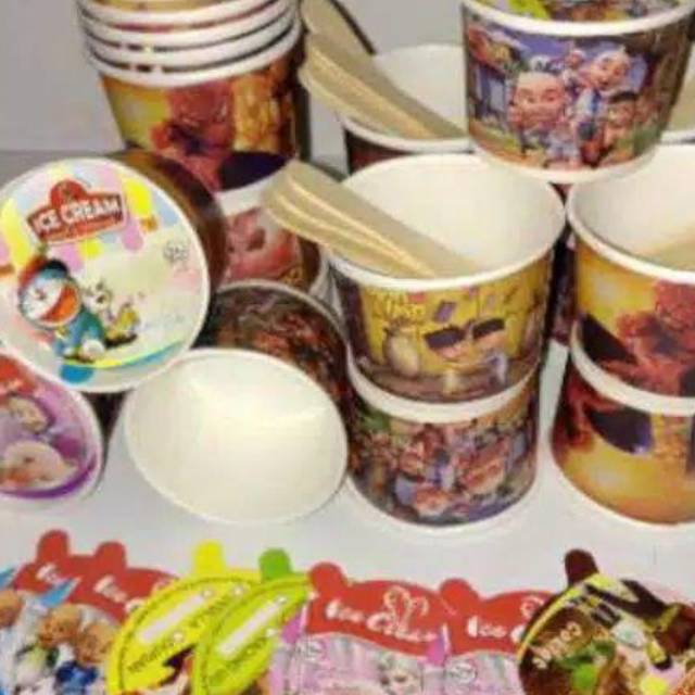

# cup es krim 1 slop isi 50 pics. cup paper 50 ml lengkap cup+tutup + sendok
