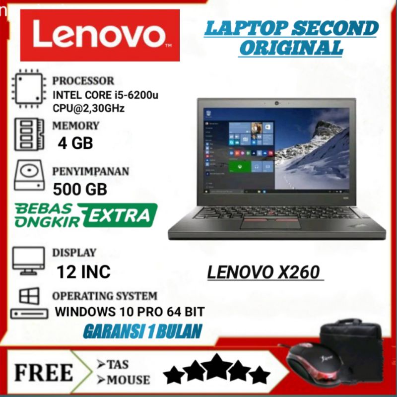LENOVO THINKPAD x260 CORE I5-6300u RAM 4/HDD 500GB BERGARANSI