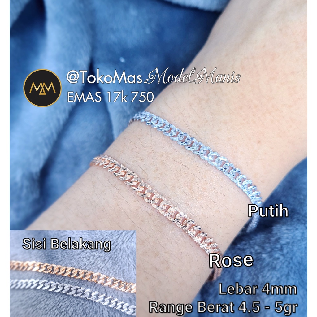 Gelang Sisik Naga padat Kilap Ukir emas putih 750 kadar 17k