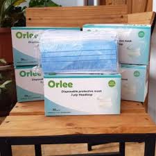 MASKER MEDIS HIJAB HEADLOP EARLOP ORLEE BIRU 1 BOX ISI 50 PCS