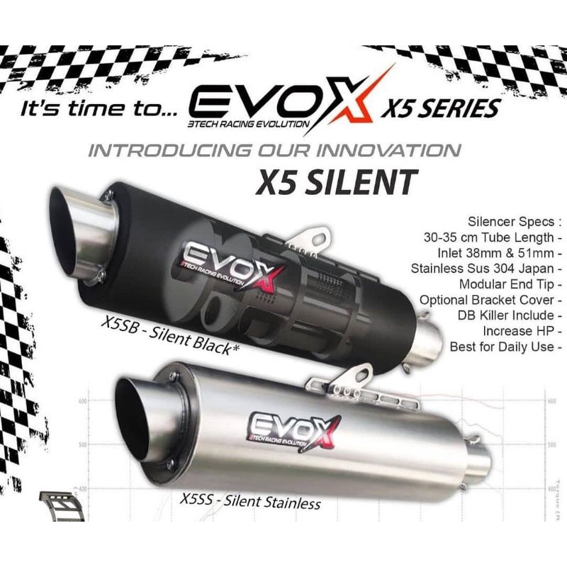 SILENCER ONLY KNALPOT RACING 3TECH EVOX X5 SILENT SERIES ORIGINAL
