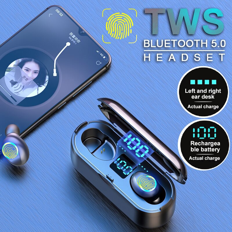 ⚡TWS F9-8 Tahan Air Headset V5.1 Bluetooth Earphone In-ear Wireless Headphone Earbuds Dengan Mikrofon HIFI Stereo 9D With 3500 mAh Powerbank