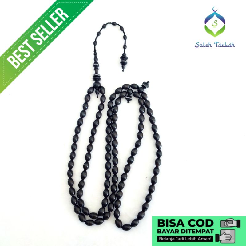 Tasbih Kayu Galih Kelor Hitam Motif Oval, Size 10mm x 14mm Asli_COD