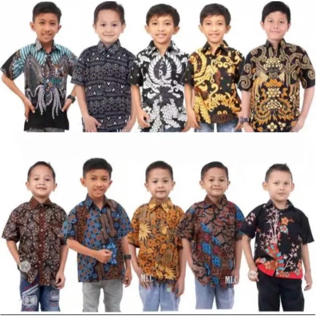 Kemeja Batik Hem Anak Lengan Pendek Ukuran Umur 6 Bulan -12 Tahun Motif Hijau Tosca Bakung Terbaru Termurah