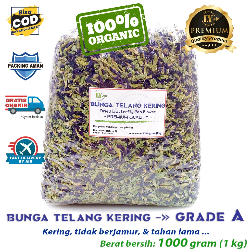 Teh Bunga Telang Kering 1 Kg 1Kg LY Aja Butterfly Pea Organik Tumpuk Premium