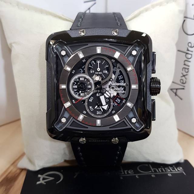 Jam Tangan Keren Elegant Pria Alexandre Christie AC 3030 MC Leather full Black Original