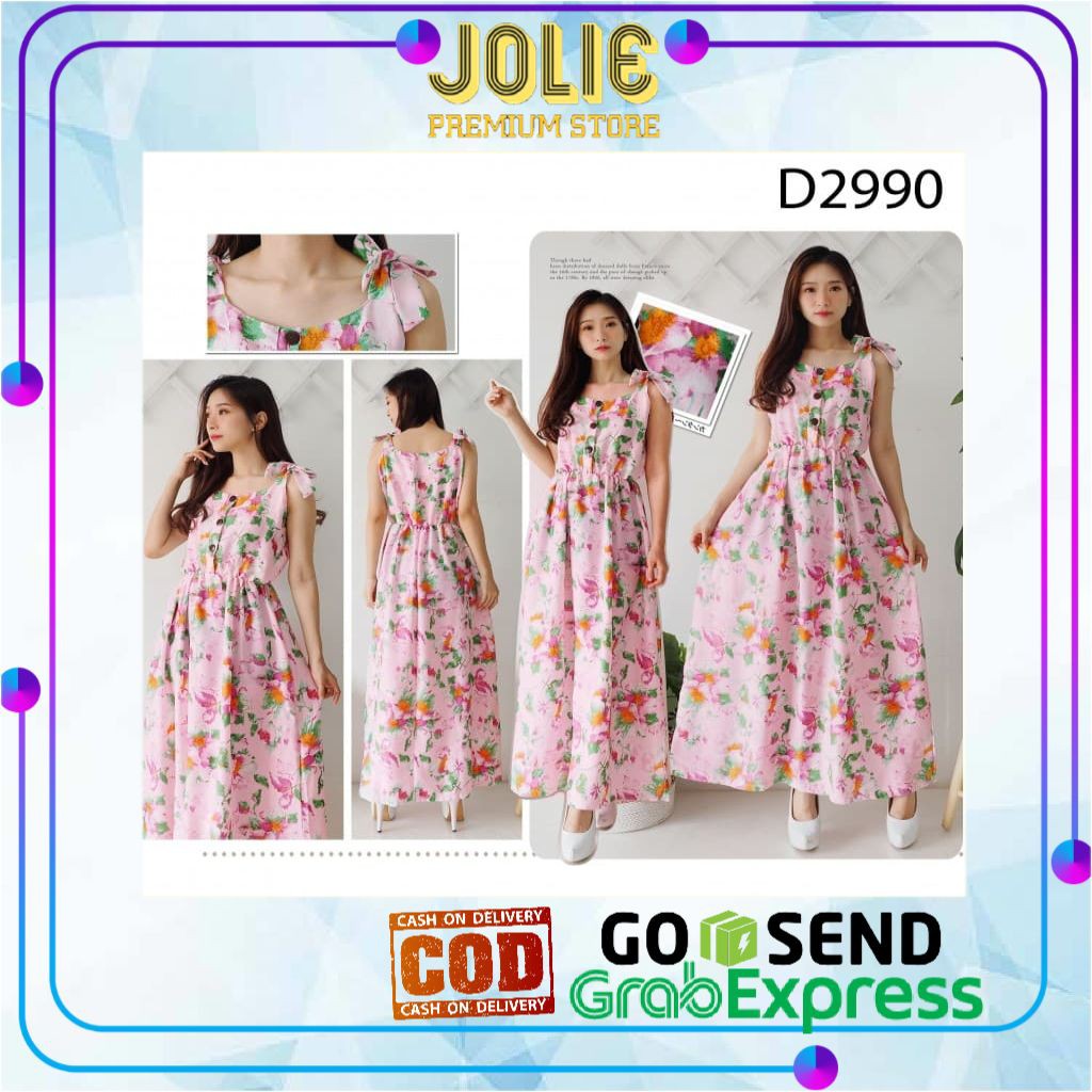 PREMIUM DRESS MAXY PANJANG WANITA MOTIF BUNGA TANPA LENGAN D2990