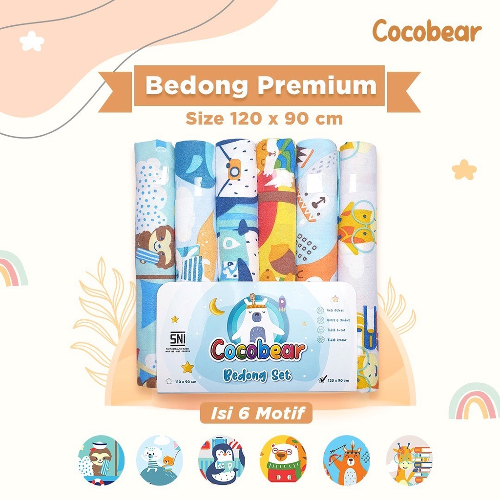 Coco Bear Bedong Flanel Premium Jumbo isi 6 Ukuran 120/110/90/70