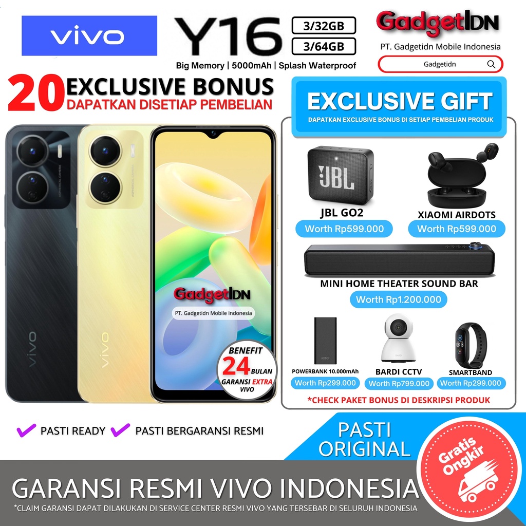 VIVO Y16 3/64GB 3/32GB GARANSI RESMI VIVO