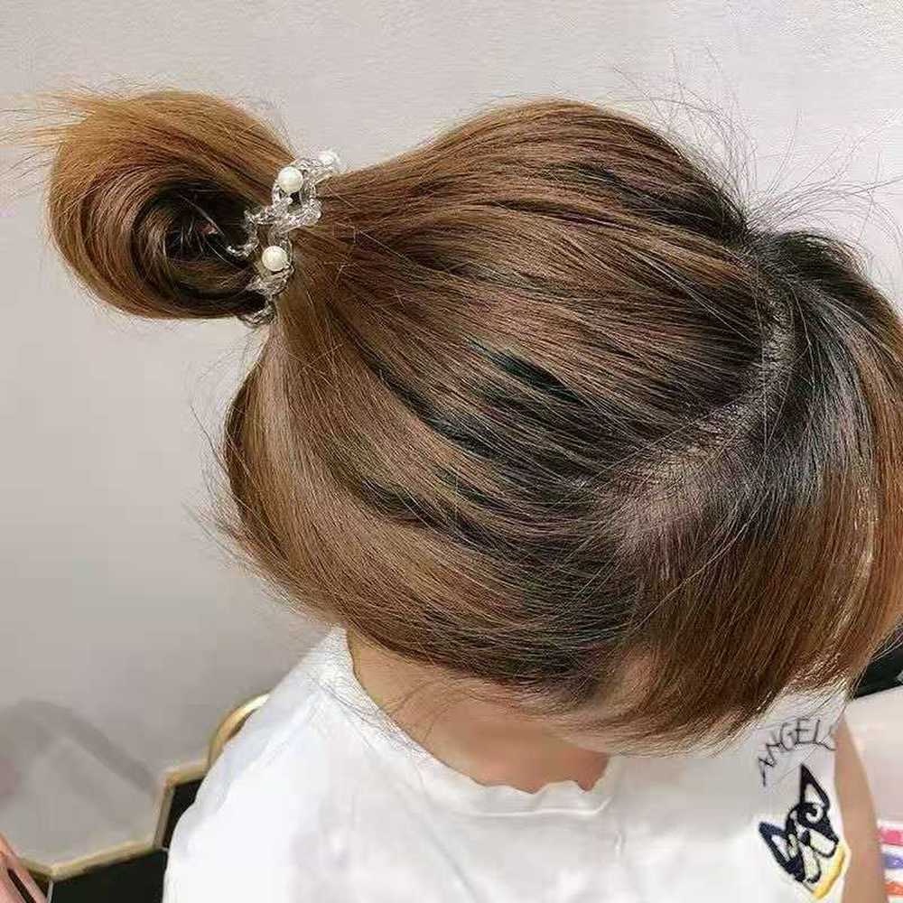 Telephone Line Hair Ring Female Seamless Pearl Head Rope Transparent Thick Hair Rope Does Not Hurt The Hair Ball Head Rubber Band Hair Accessories Wholesale