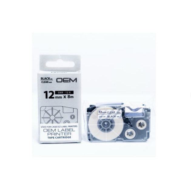 

OEM TAPE EZ LABEL CASIO 12MM BLACK INK CLEAR (OXR-12X)