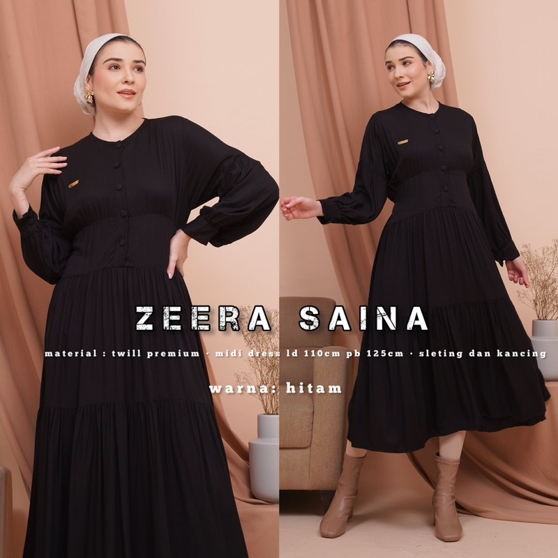 Daster Arab Zeera SAINA Midi Dress Rayon Twill premium Flowy super Klok