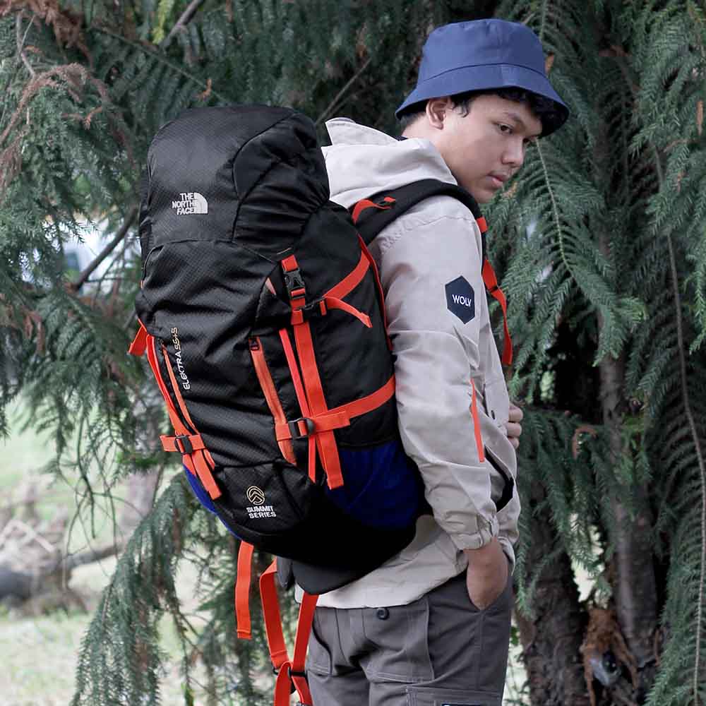 Justrue TNF Tas Gunung 50 Liter Ransel Keril Camping Hitam Orange 601