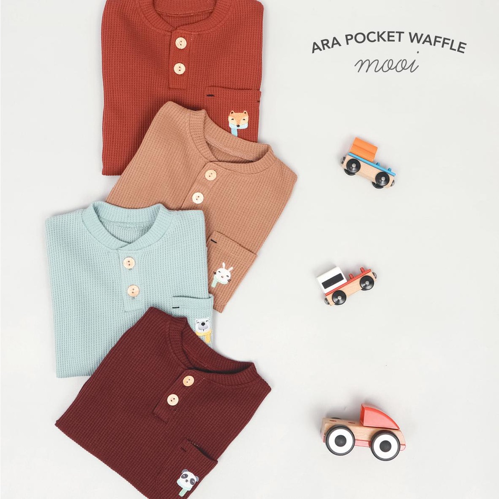 PROMO 7.7 PROMO BAJU LEBARAN MURAH MOOI ARA POCKET WAFFLE MOOI BAJU KANTONG LENGAN PANJANG ANAK 1-5 TAHUN