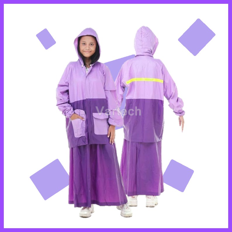 Jas Hujan Wanita Eksklusif / Jas Hujan Rok Bermotif / Mantel Hujan Setelan Rok /Jas Hujan Muslimah