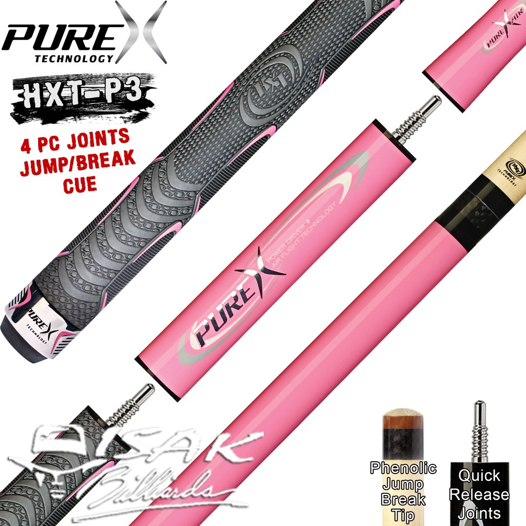 PureX HXT-P3 Jump Break Cue - 4 pc Joint Stick Bola Loncat Lompat Billiard Players Pure X Pink