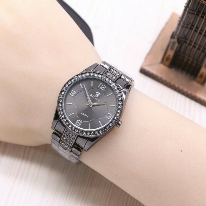 jam tangan wanita rolex semi ori / jtr 1172 hitam