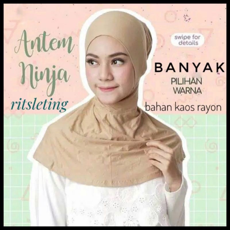 Inner Hijab Antem Ninja Resleting Anti Tembem Ciput Ninja Bahan Kaos Rayon Premium