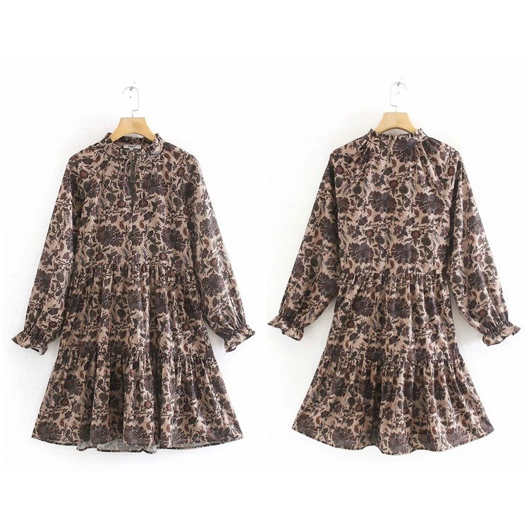 [baju wanita korea]  Mini Dress Bunga Lengan Panjang Wanita Korea Import