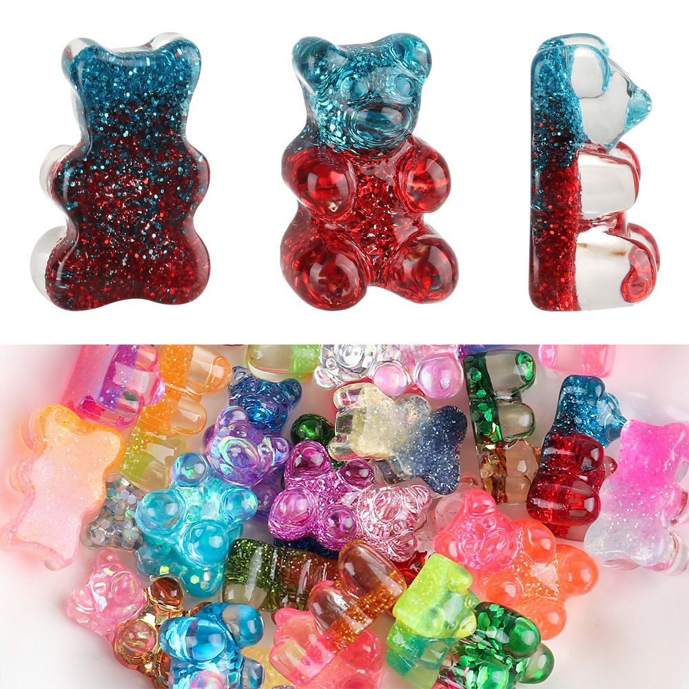 ROW 1PCs Christmas Cute Glitter Bear DIY Gummy Earrings Candy Bear Necklace Decor Pendant Jewelry Patch Findings Keychain Color Resin Charms  ​