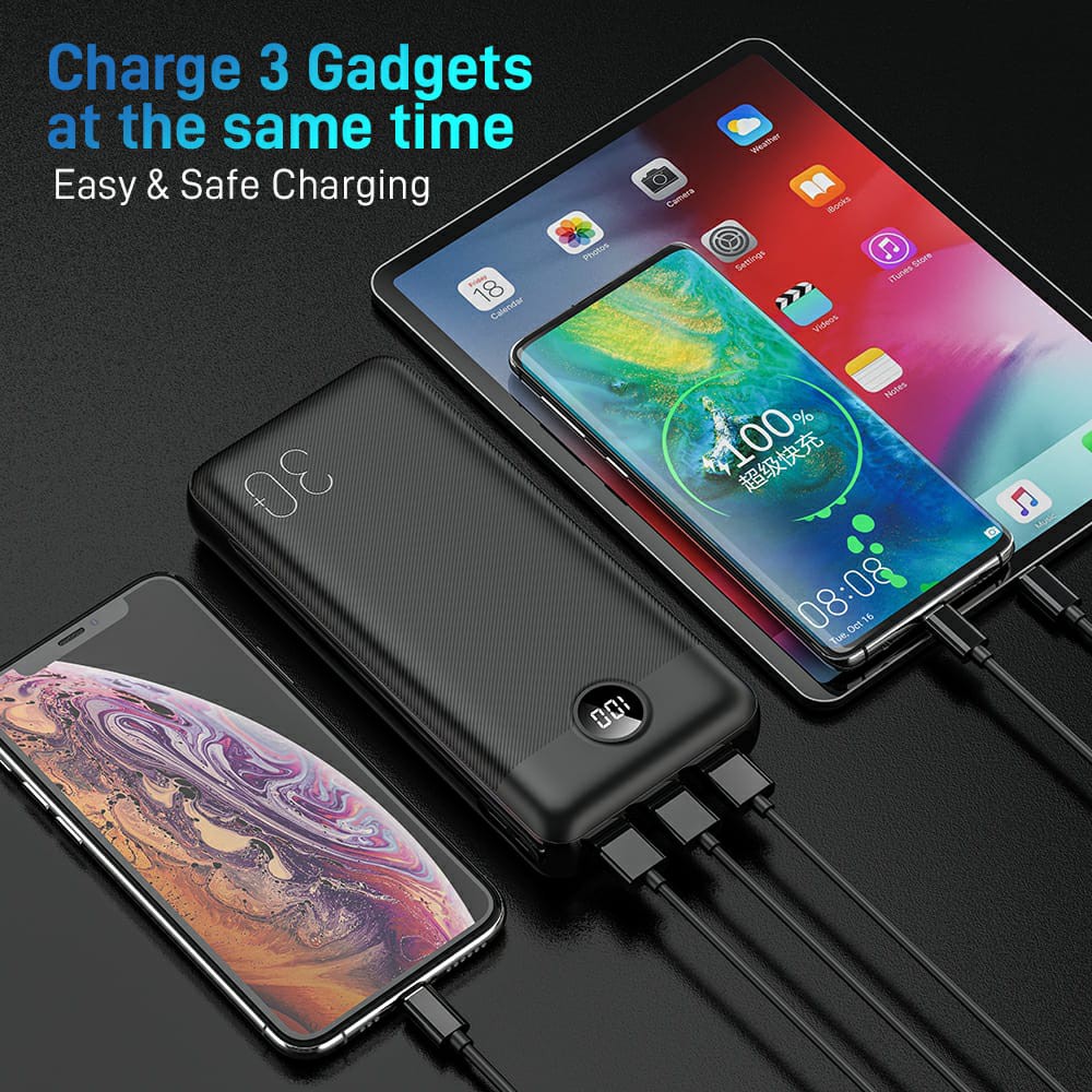 Powerbank MOFIT M36 30000mAh + Fast Charge 2.4A Real Capacity - HITAM