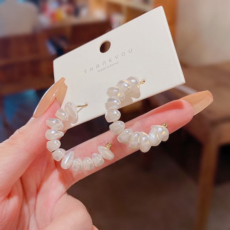 Anting Stud 925 silver needle Bentuk C Aksen Mutiara