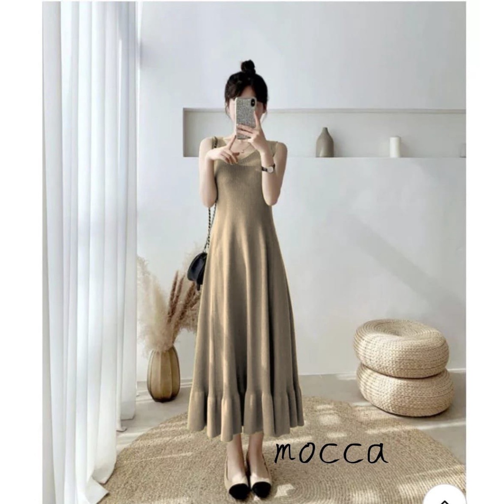 HOPYLOVY - Maxi Dress Wanita Tanpa Lengan Bahan Rajut Premium Lala