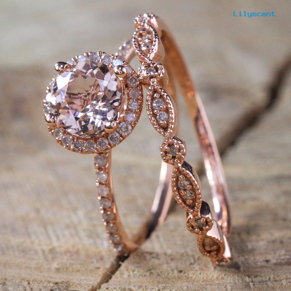 2pcs Cincin Zircon Berlian Imitasi Untuk Wanita