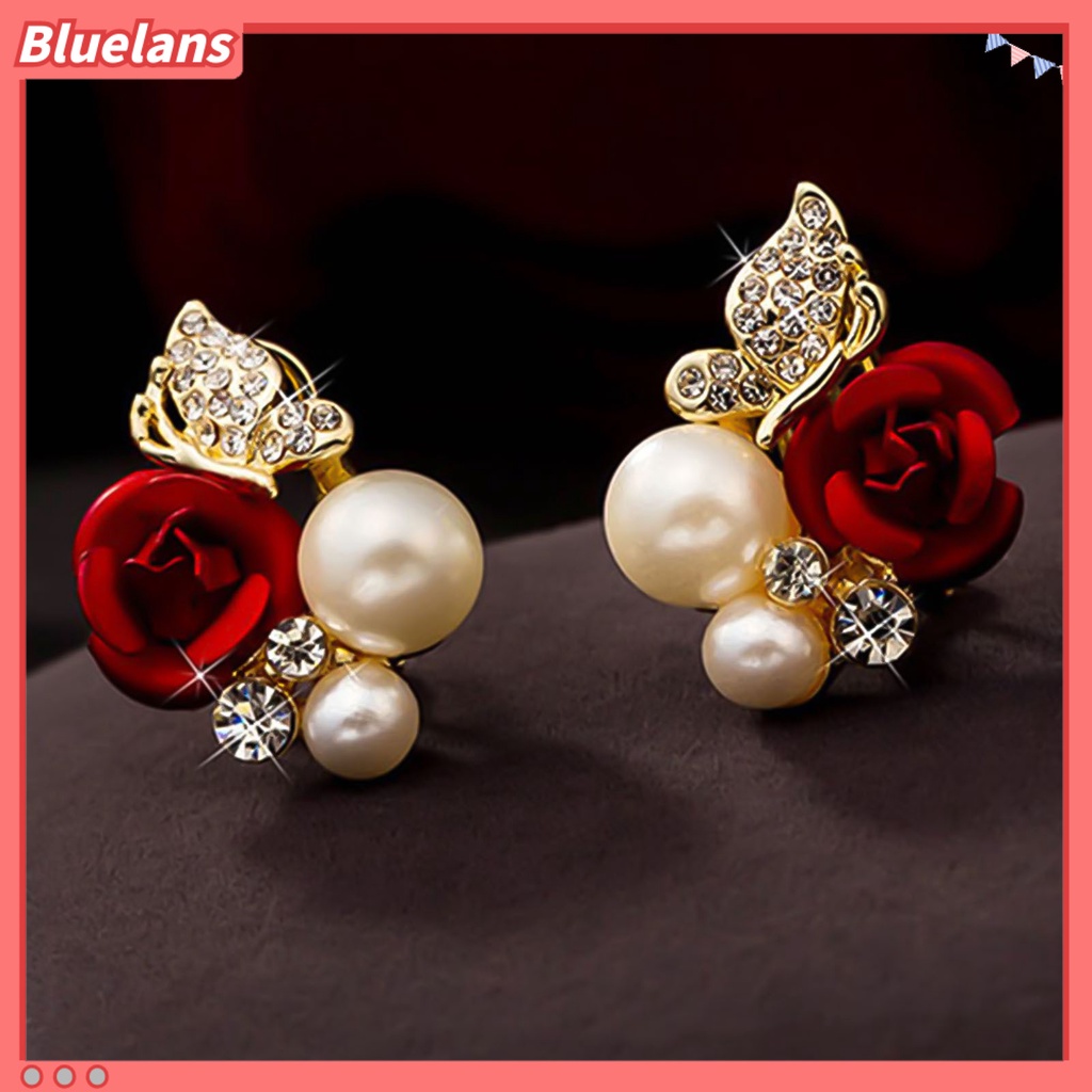 Anting Stud Untuk Hadiah: Model Gantung Mutiara Kubik Zirkon Imitasi Warna Emas Merah Bahan Logam