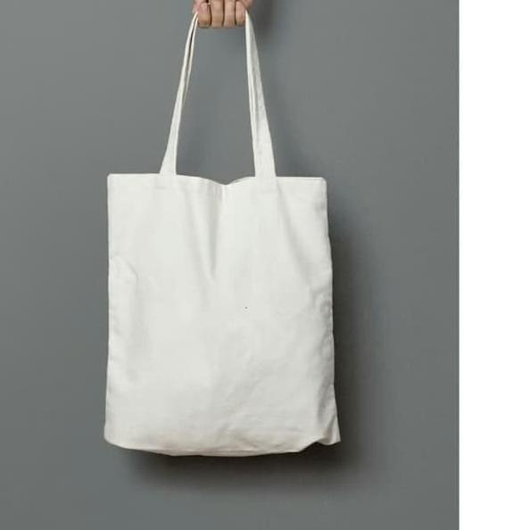 ✈ Tote Bag Totebag Polos Kanvas Dengan Resleting - PUTIH ➷