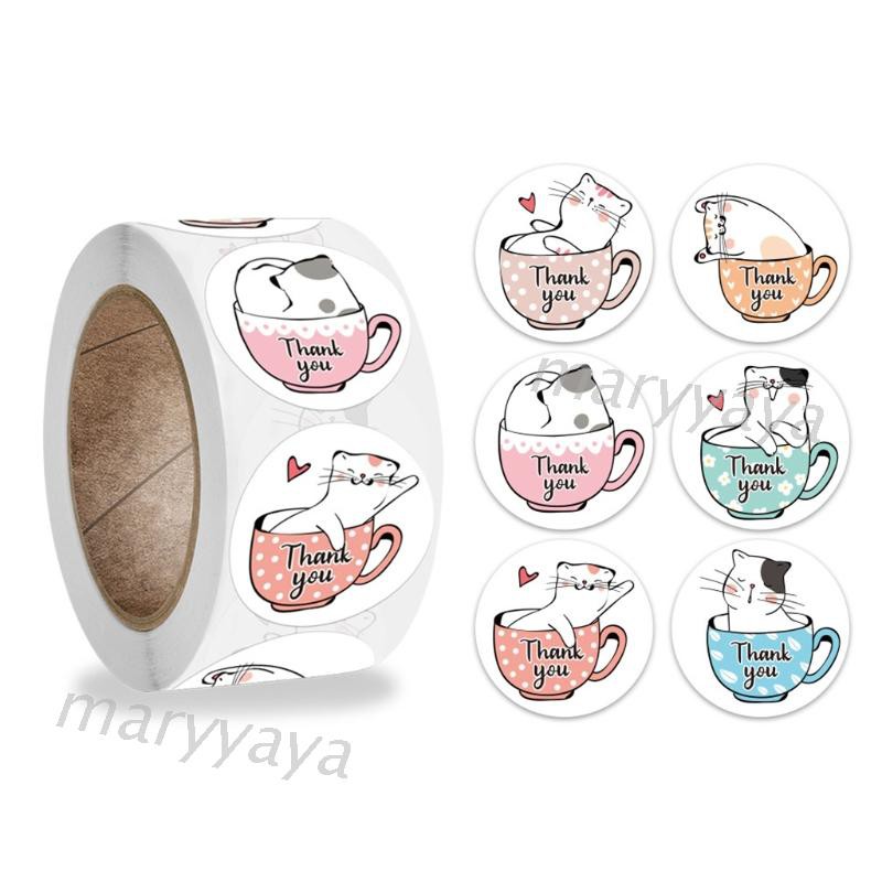 Mary 500Pcs/Roll Cute Kitty Cat Round Thank You Stickers Party Gift Packaging Labels