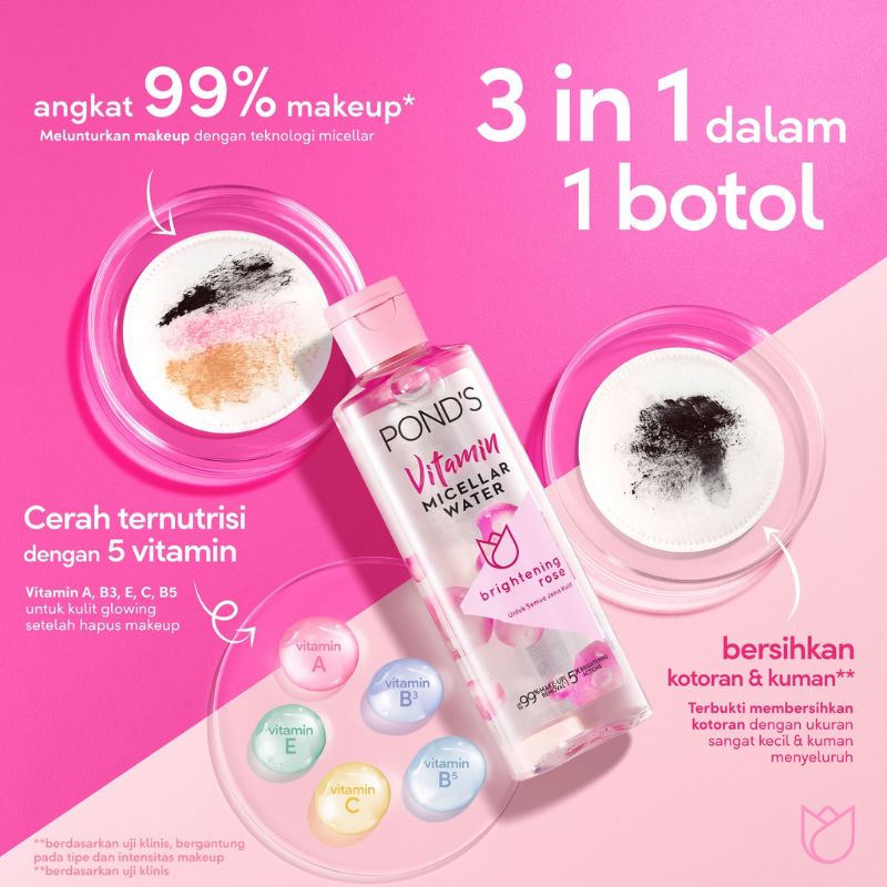 Ponds Micellar Water Brightening Rose 100ml Original ~ Asli 100%