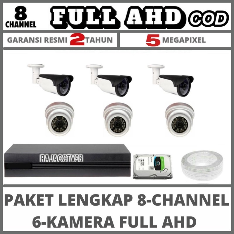 PAKET CCTV 8 CHANNEL 6 CAMERA FULL AHD 5MP 1080P IR SONY KAMERA CCTV KOMPLIT TINGGAL PASANG
