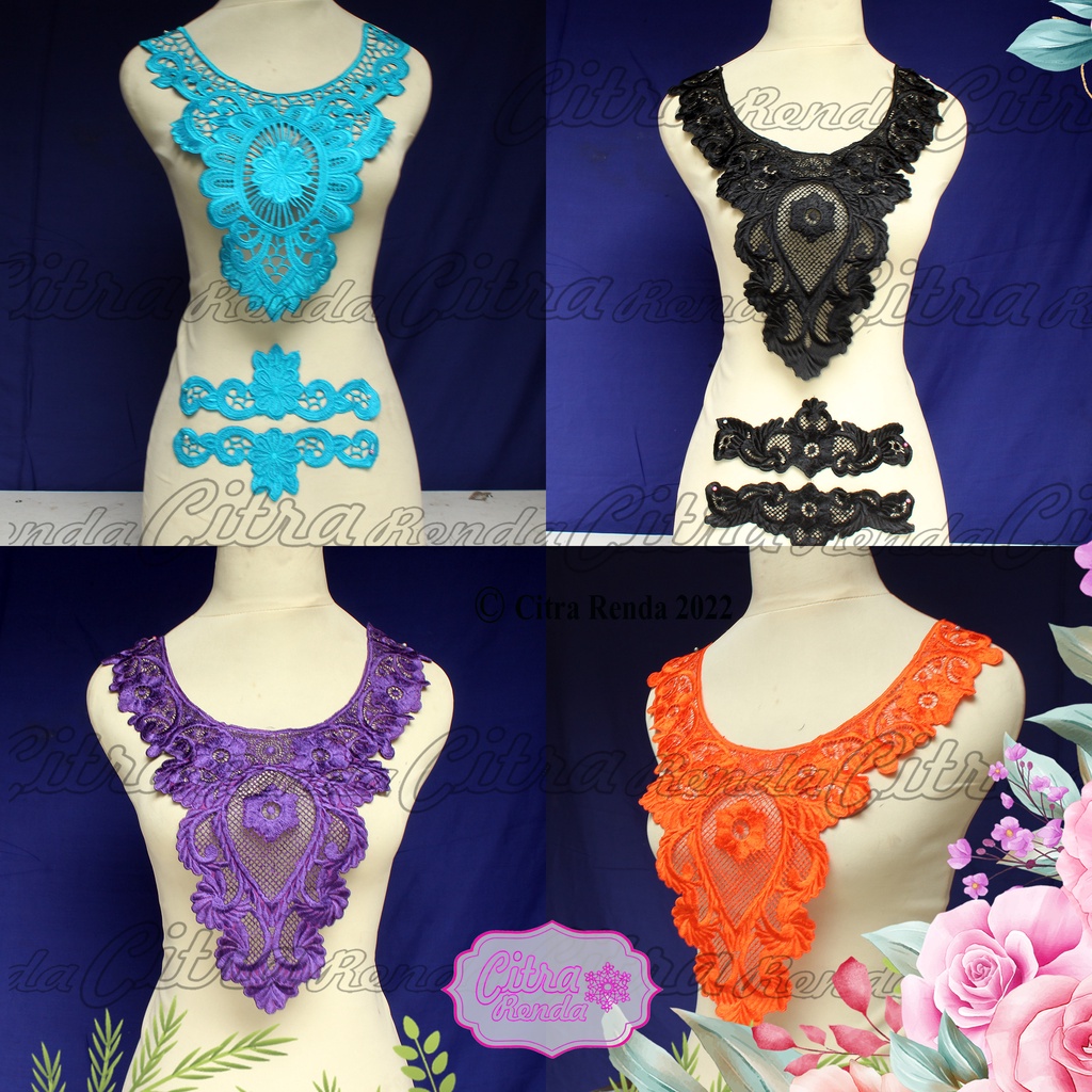 (Per Pcs) AP305 Aplikasi Leher Kerah Bordir Tempel Motif Cantik