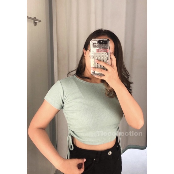 Crop Top Serut Lengan Pendek Premium / atasan crop top sweater crop top serut