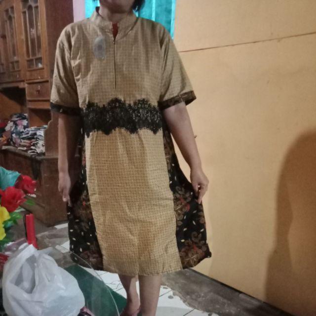 Couple Batik Wanita Dress Renda Anindya Katun Modern Motif Cewek Lolita Zipper Depan Premium