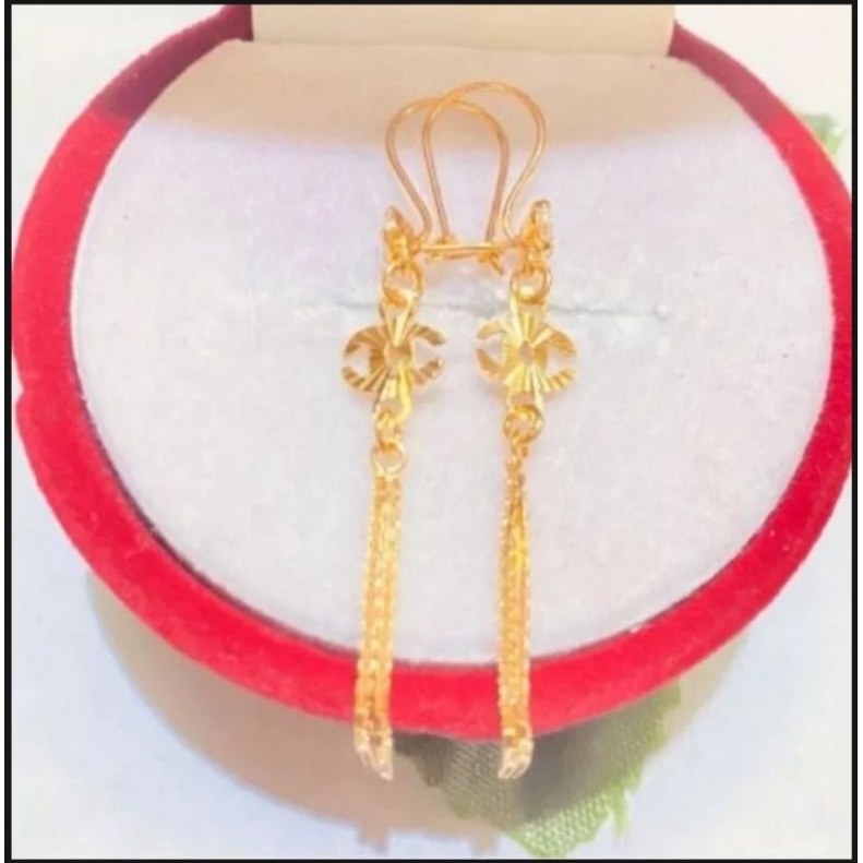 Anting cantik wanita rumbai gold titanium berkilau asli