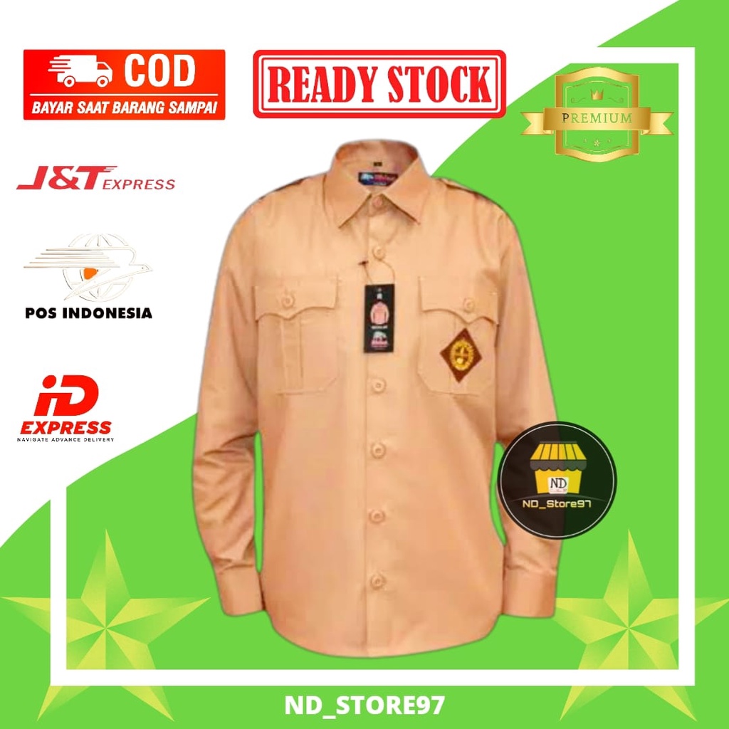 Baju Seragam Pramuka Penggalang Saku 2 Atas Lengan Panjang Coklat Kuning untuk SD/ SMP/ SMA/ SMK Putra Putri / Pria Wanita – ND_STORE97