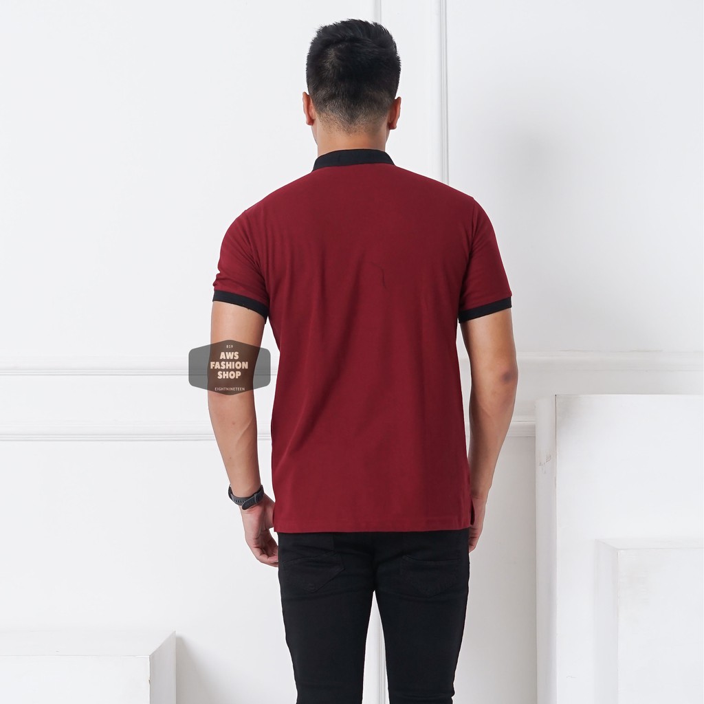 Kaos Polo Pria Polo Shirt Kerah Shanghai  Lengan Pendek Polos Merah Maroon BIG SIZE JUMBO XXL / 3XL