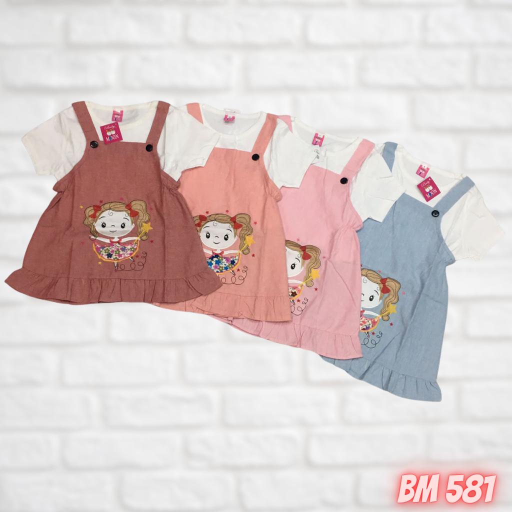 BM581 BAJU PAKAIAN ANAK PEREMPUAN JUMPSUIT DRESS KODOK CUTE IMUT BABY MOON GROSIR