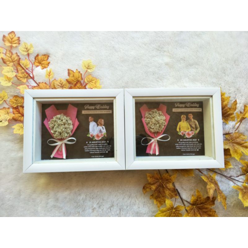Bingkai Foto 3D Rustic Bouquet Bunga Edelweis Kering Kado Wisuda Ulangtahun Wedding