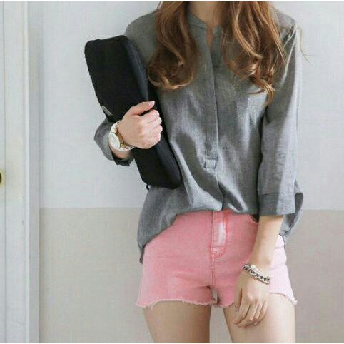 Q- BLOUSE SWEET GREY/ ATASAN WANITA LENGAN PANJANG/ TERBARU