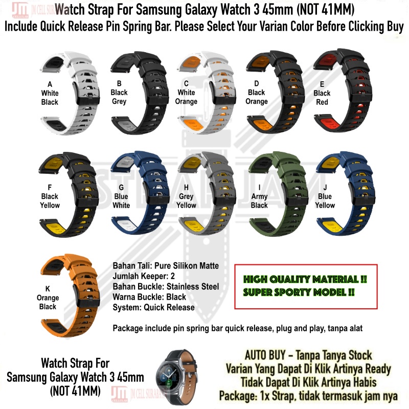 GTO Tali Jam Samsung Galaxy Watch 3 45mm - Strap 22mm Rubber Silikon Sporty Olahraga