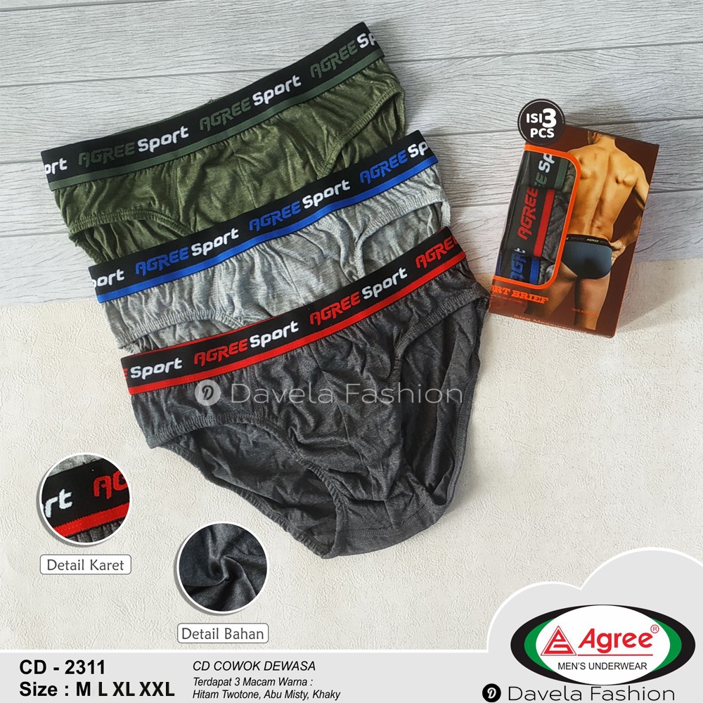 TOKO KL |  AGREE SPORT ART 2311 [ 3 pcs ] Celana Dalam Pria Mens Brief Underwear