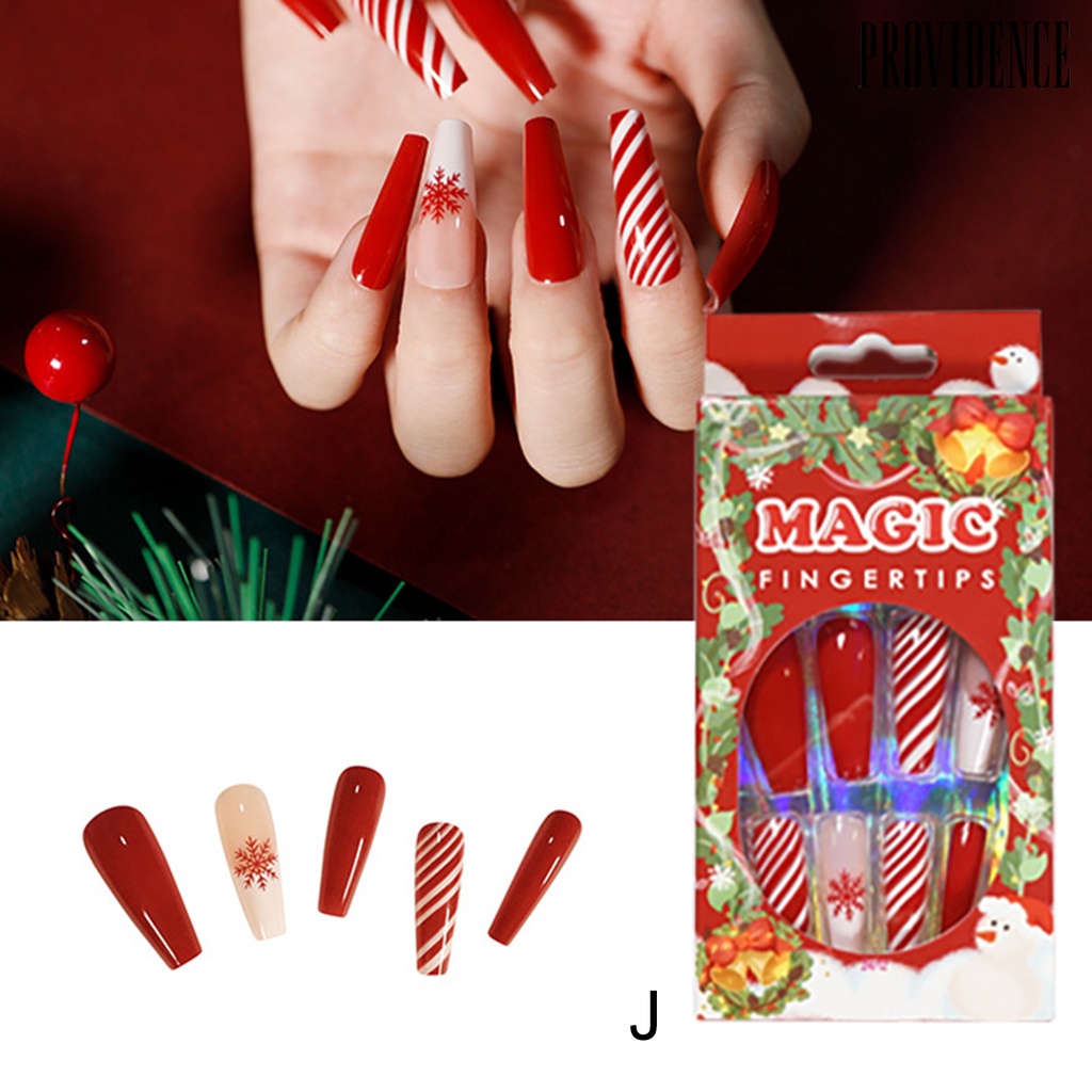 Providence 24pcs / Set Kuku Palsu Ultra Tipis Motif Natal Untuk Manicure