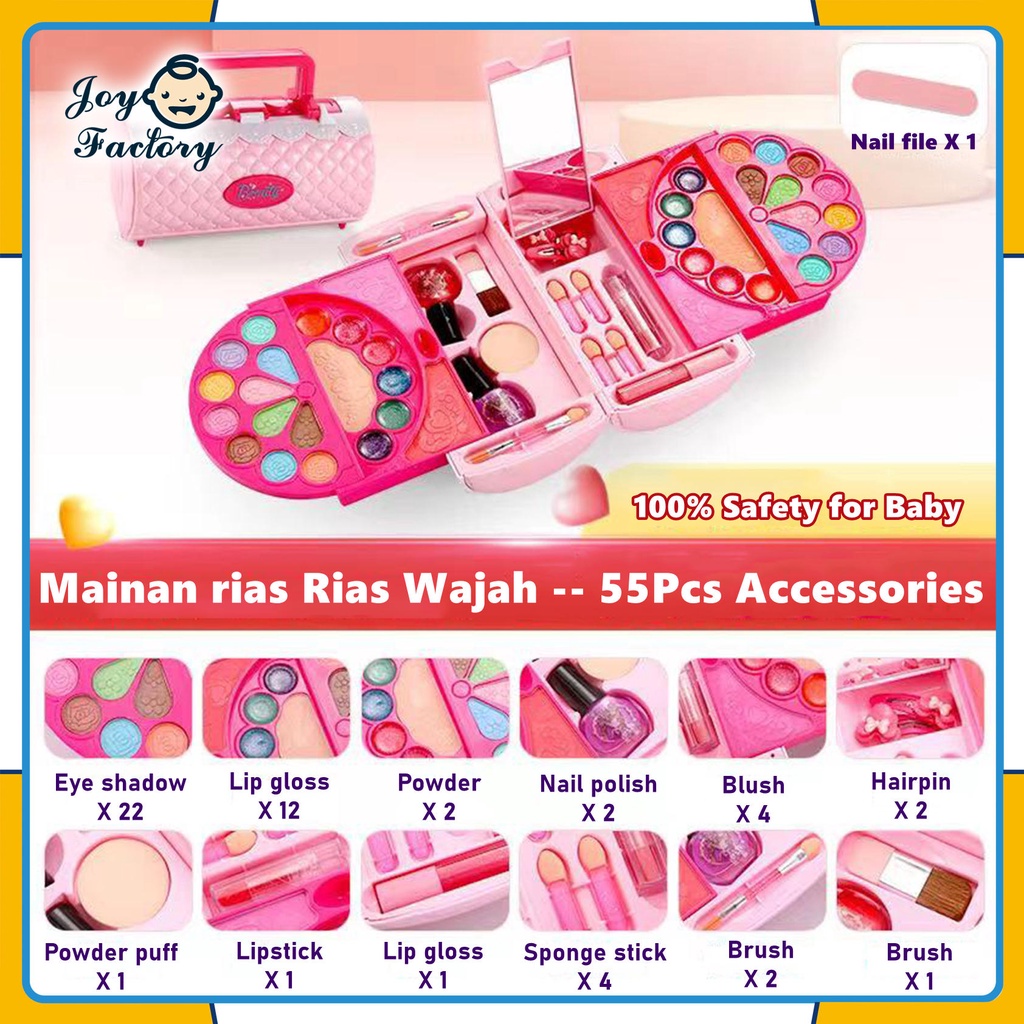 Mainan rias Rias Wajah untuk anak perempuan, kosmetik bayi non-toksik Kosmetik bayi, lipstik, perona mata, perona pipi, cat kuku, Kotak rias 22 IN 1 Bahan yang larut dalam air